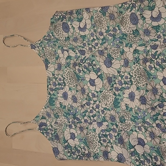 LIKE NEW Tibi Blue, Green, and White Floral Print Mod Spagetti Strapped Dress - Picture 3 of 16